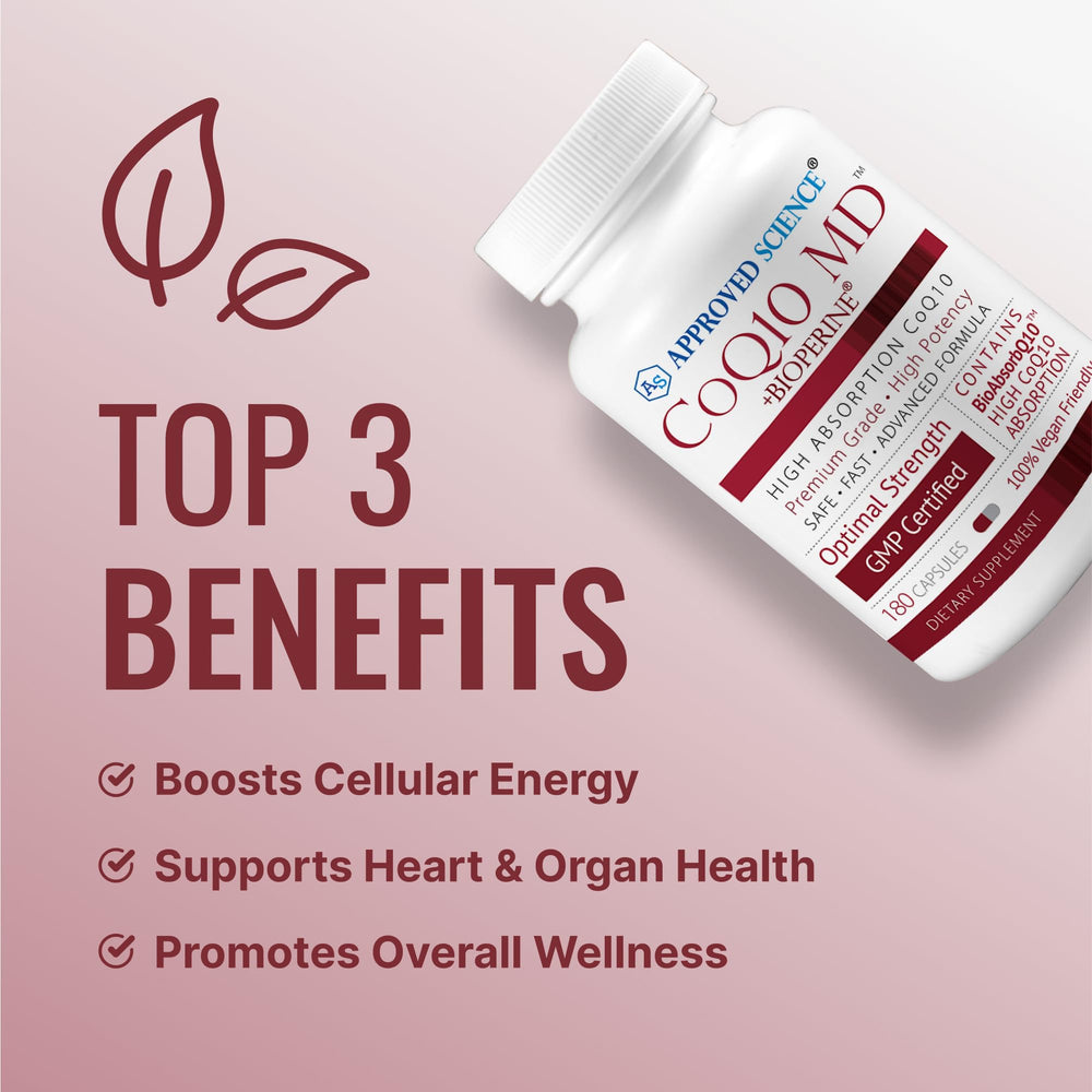 BioPerine-enhanced CoQ10 MD label for faster absorption.