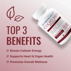 Approved Science CoQ10 MD capsules closeup highlighting 300 mg per capsule.