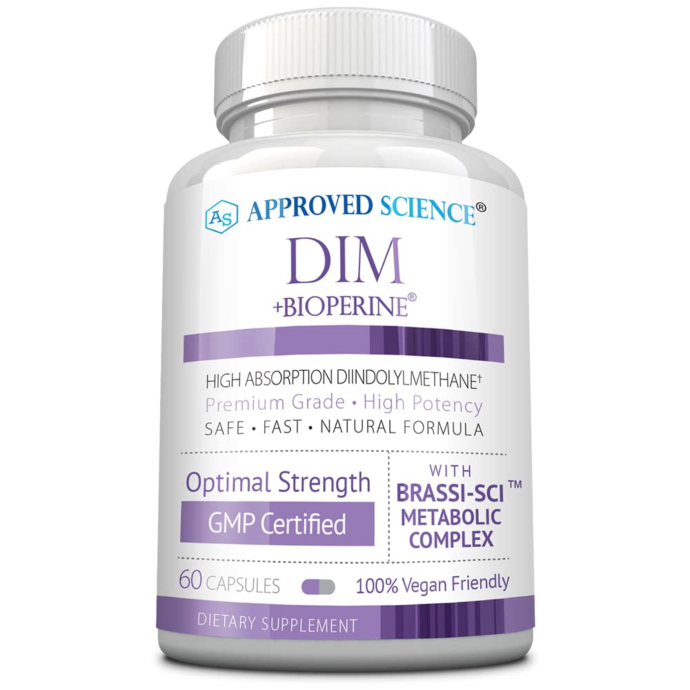 Approved Science DIM bottle highlighting 300 mg DIM for estrogen metabolism balance