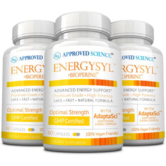 Approved Science Energysyl capsules with B vitamins for steady energy.