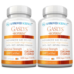 Approved Science Gaslys bottle front showing packaging for digestive support