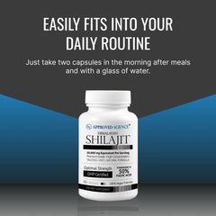 Approved Science Himalayan Shilajit capsules with quick-use tips and potency