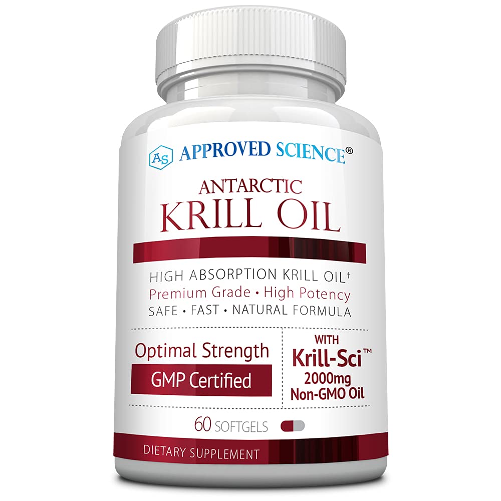 Approved Science Krill Oil bottle front view highlighting 2000mg krill oil for daily omega-3 support