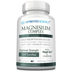 Approved Science Magnesium Complex bottle on kitchen counter for daily use.