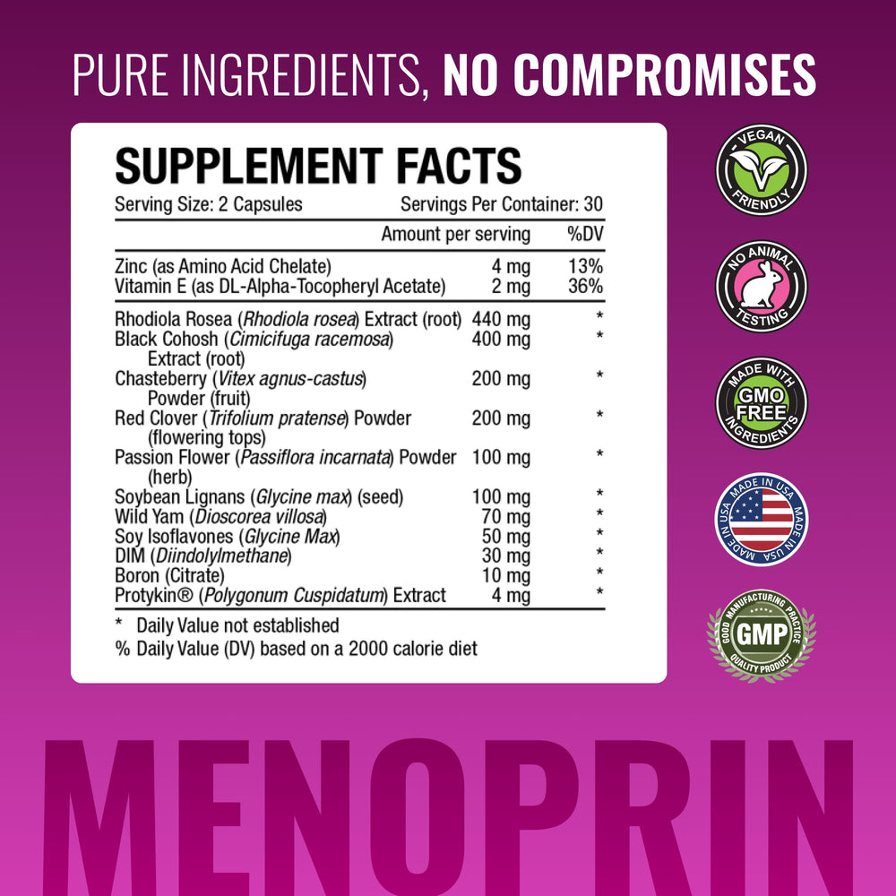 Approved Science Menoprin packaging back view showing ingredient list.