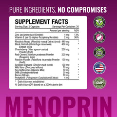 Approved Science Menoprin packaging back view showing ingredient list.