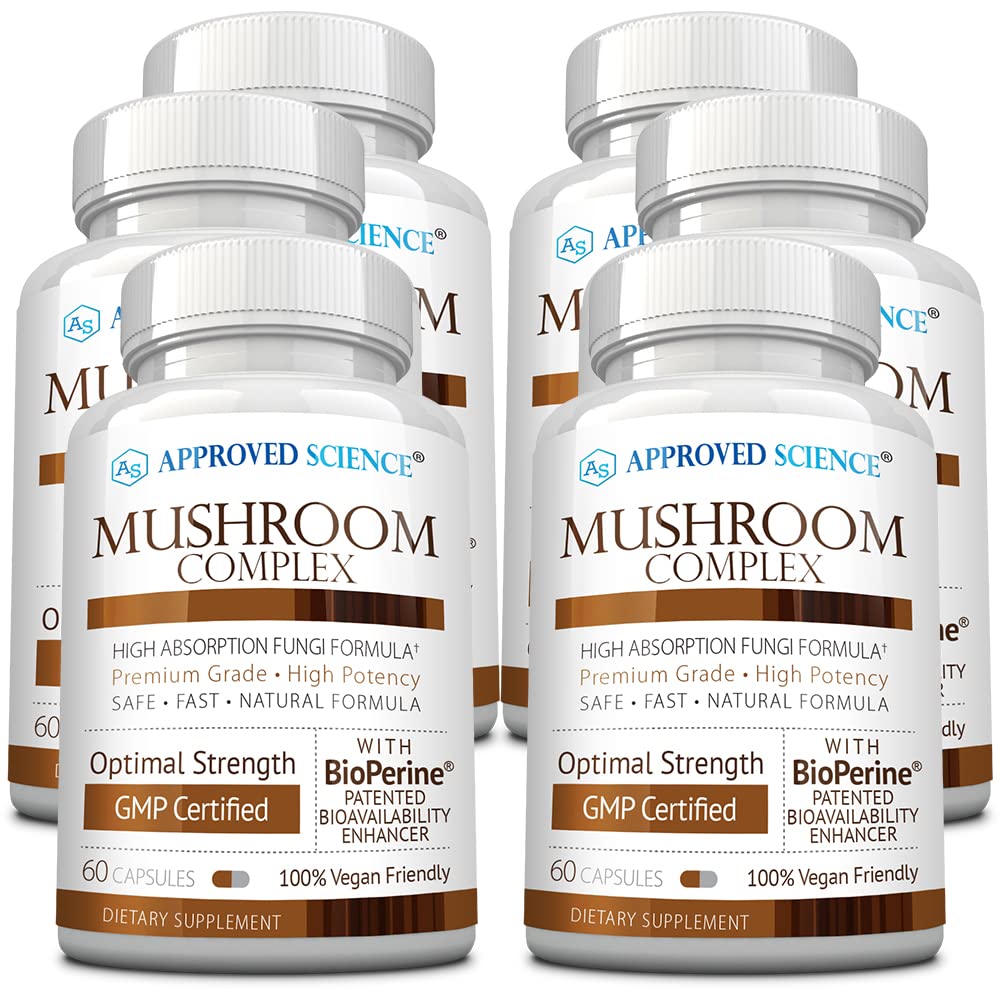 Approved Science Mushroom Complex bottle front, convenient daily immune and cognitive support.