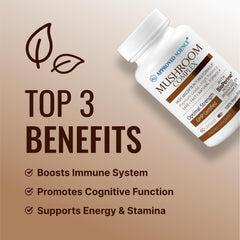 Approved Science Mushroom Complex label close-up, quality-tested, natural mushroom blend.