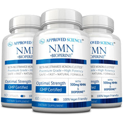 Approved Science NMN 500mg bottle supports daily energy.