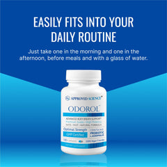 Approved Science Odorol daily-use scene suggesting on-the-go freshness and confidence