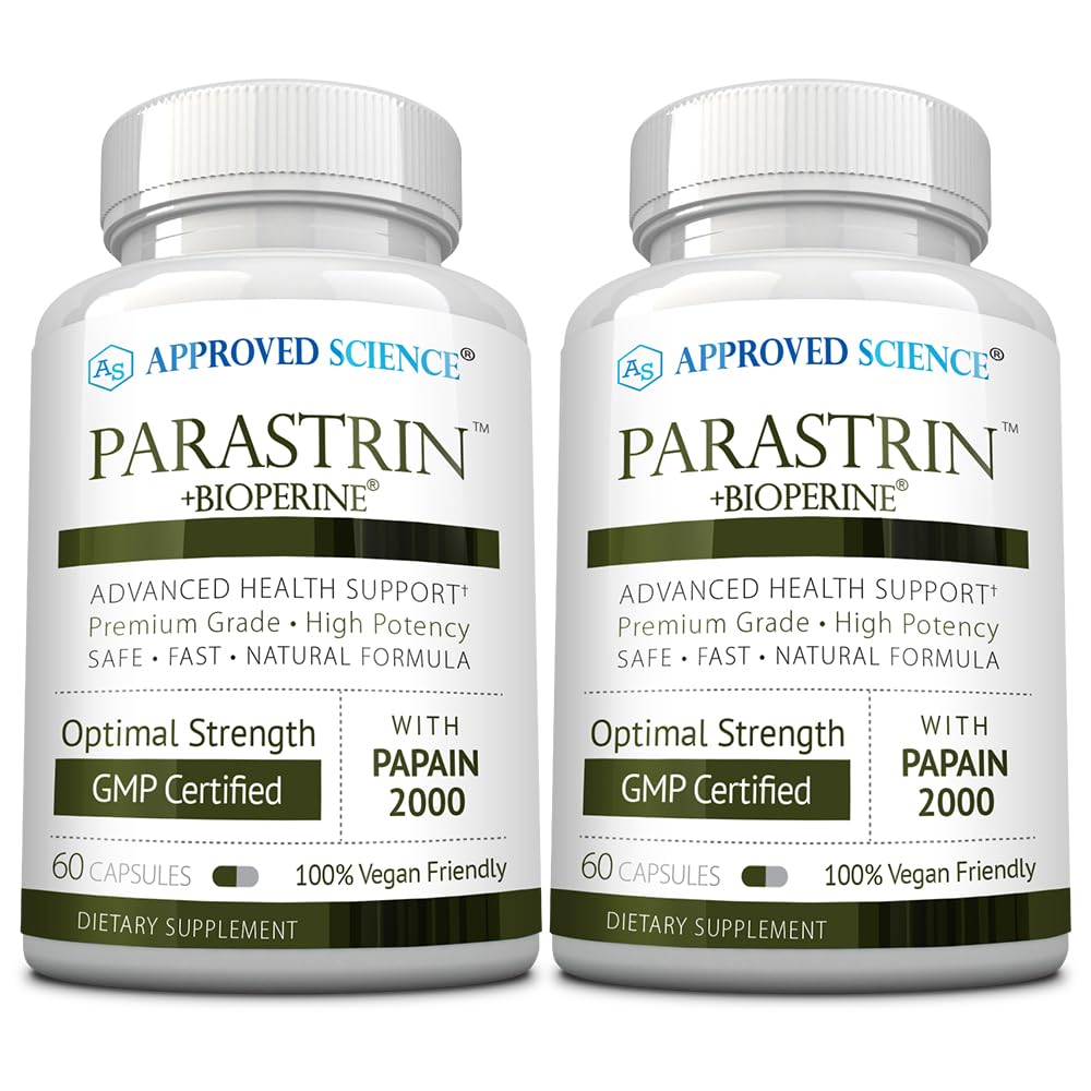 Approved Science Parastrin bottle pour shows easy daily dosing for gut support.