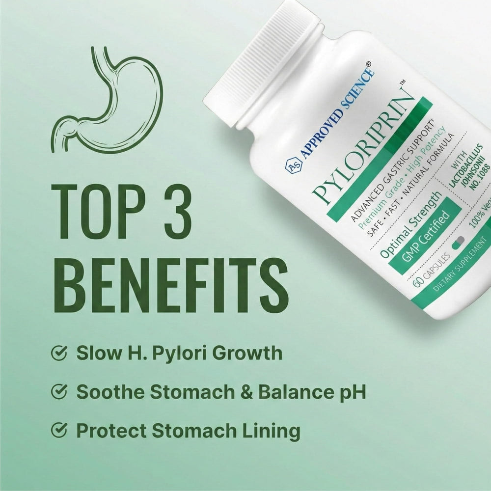Approved Science Pyloriprin capsules closeup for gentle daily support