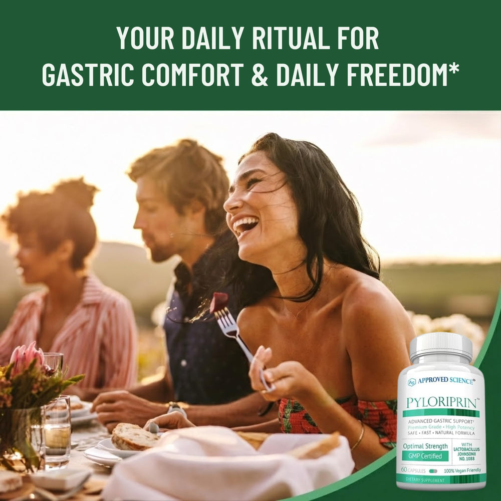 Approved Science Pyloriprin probiotic guard promotes balanced gut flora potential