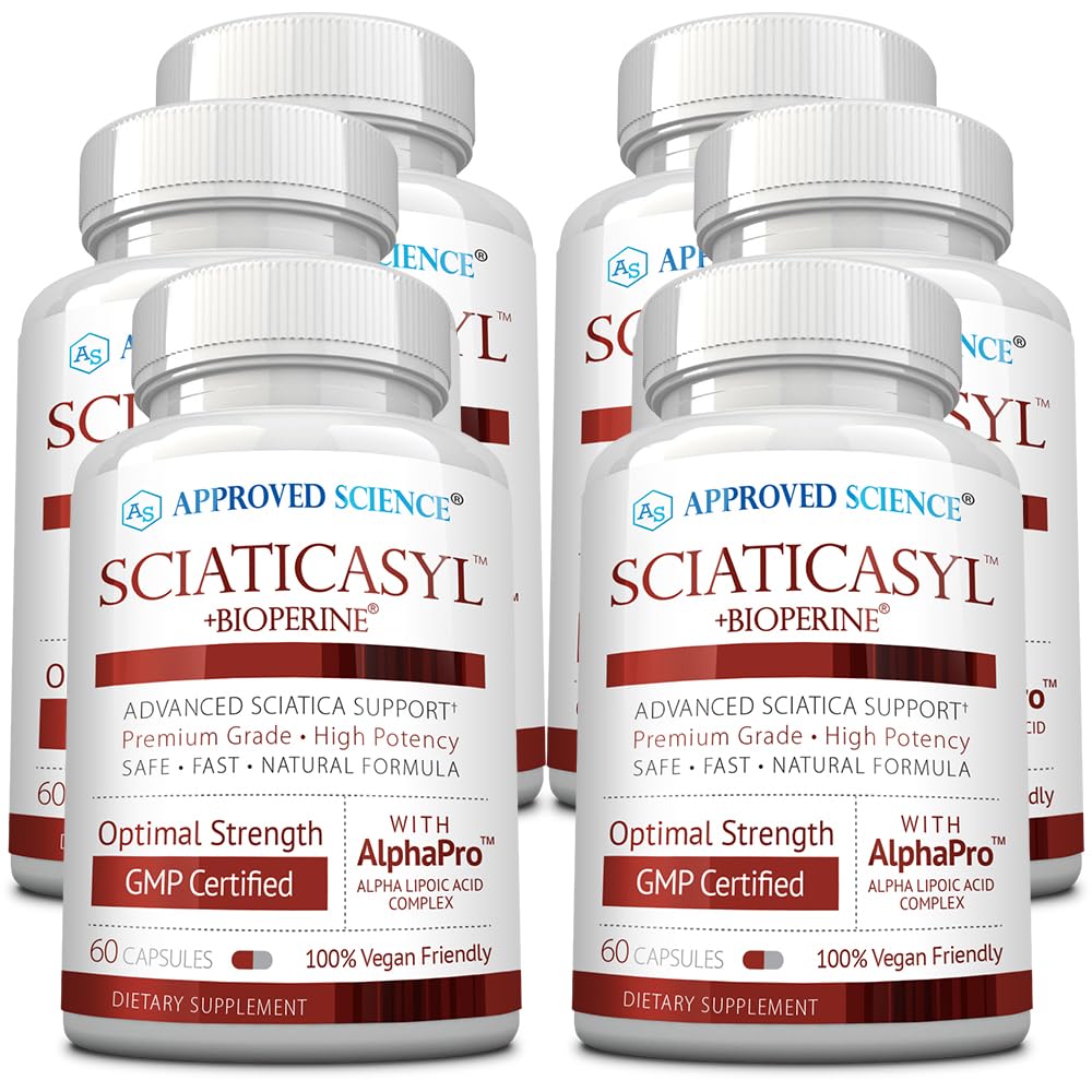 Approved Science Sciaticasyl bottle front for daily vegan nerve support.