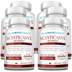 Approved Science Sciaticasyl bottle front for daily vegan nerve support.
