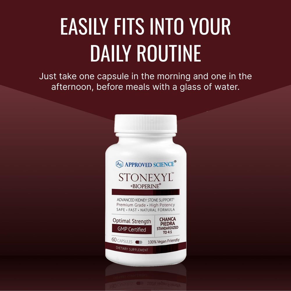 Packaging displays vegan, non‑GMO, and GMP-USA certifications for Stonexyl