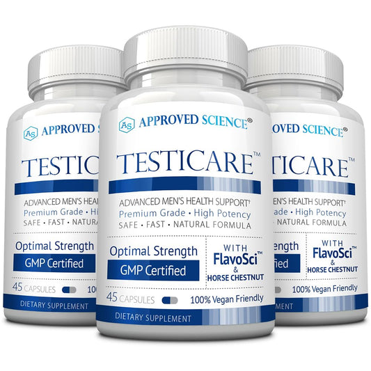 Approved Science TestiCare bottle front for daily vein support.