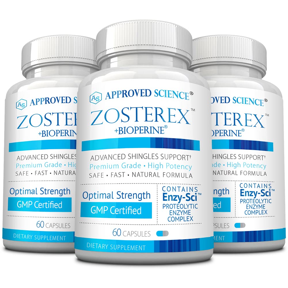 Approved Science Zosterex bottle front label shows 1000 mg L-Lysine for immune support