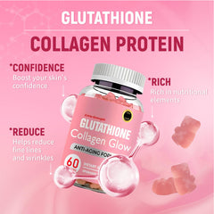 AQILUN glutathione collagen glow gummies bottle highlights potent formula for radiant-looking skin