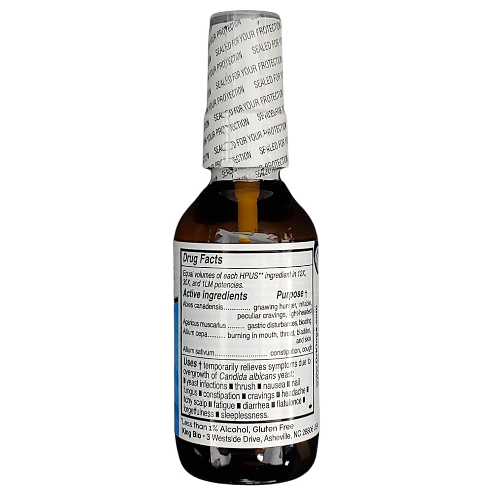 Dr King's Candida Relief spray nozzle ready for direct mouth use.