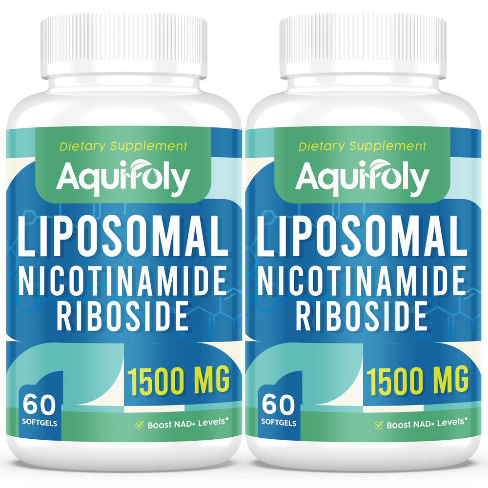 Aquifoly liposomal nicotinamide riboside softgels bottle highlighting advanced delivery for potential NAD+ support.