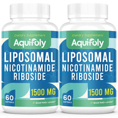 Aquifoly liposomal nicotinamide riboside softgels bottle highlighting advanced delivery for potential NAD+ support.