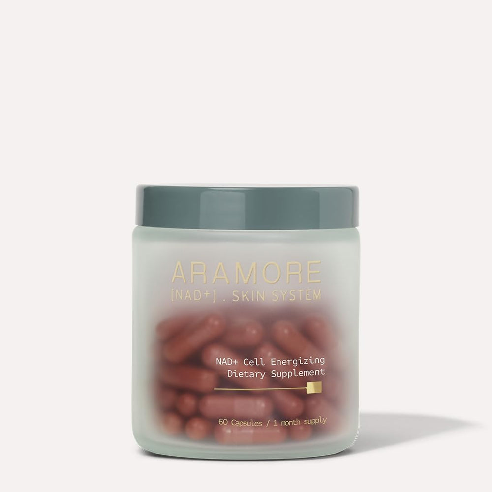 Aramore NAD+ bottle front highlighting daily skin energy support
