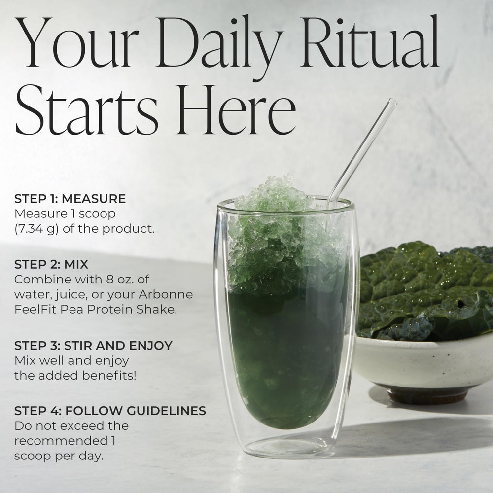 Glass of BeWell green juice showing a vibrant, nutrient-rich drink.