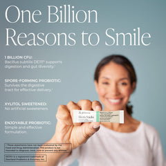 Arbonne BioticSticks being poured onto the tongue for quick, water-free use.
