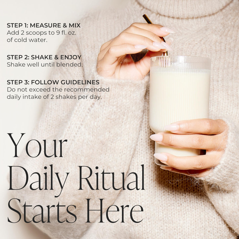 Arbonne Feelfit Vanilla nutrition label highlights 24 vitamins for daily wellness.