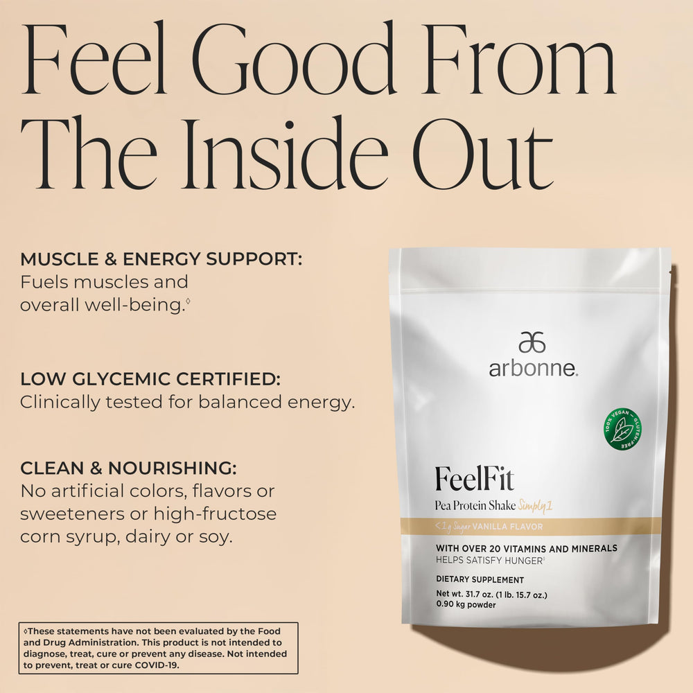 Arbonne Feelfit Vanilla shake served in a glass for post-workout energy.