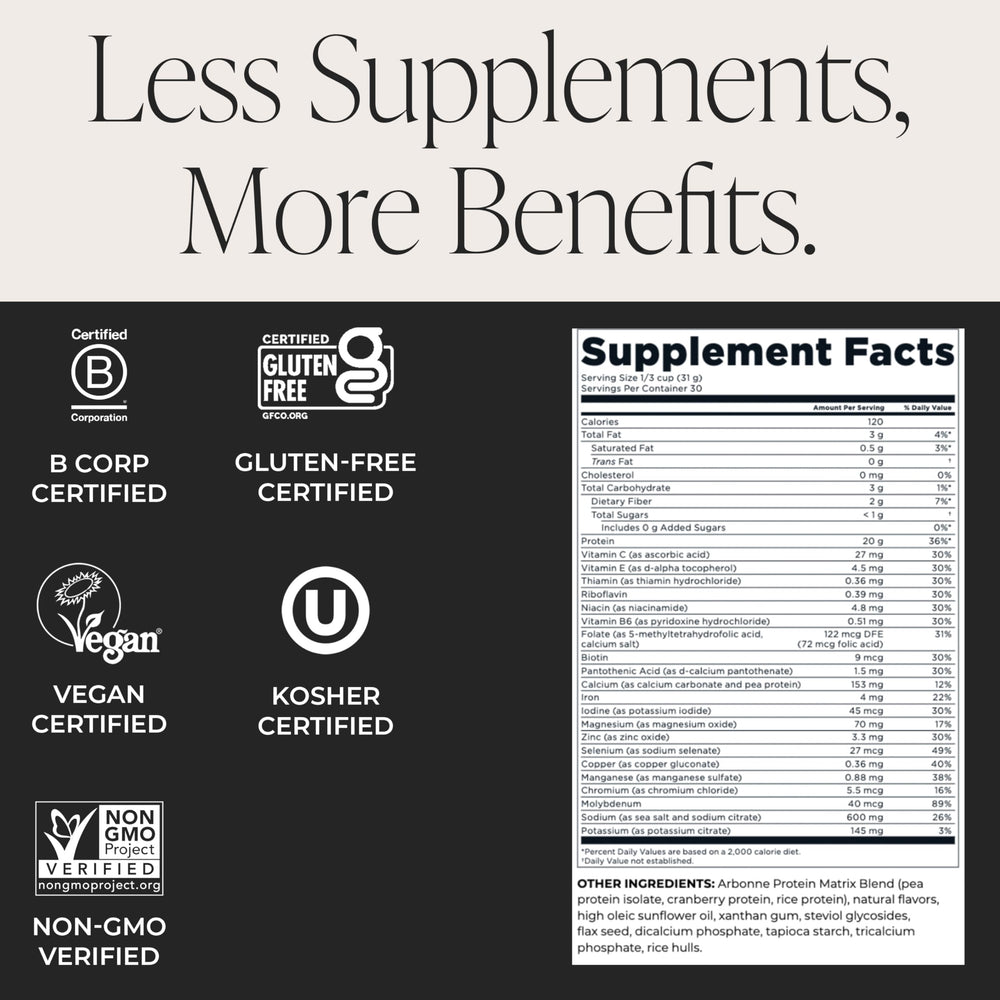 Arbonne FeelFit vegan protein bottle illustrates on-the-go nutrition for busy days.