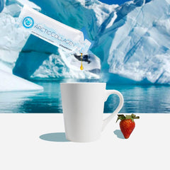 ARCTICCOLLAGEN strawberry liquid flavor closeup emphasizes refreshing taste.