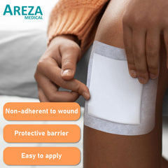 Areza Medical non-adherent central pad (4x4) protects the wound surface