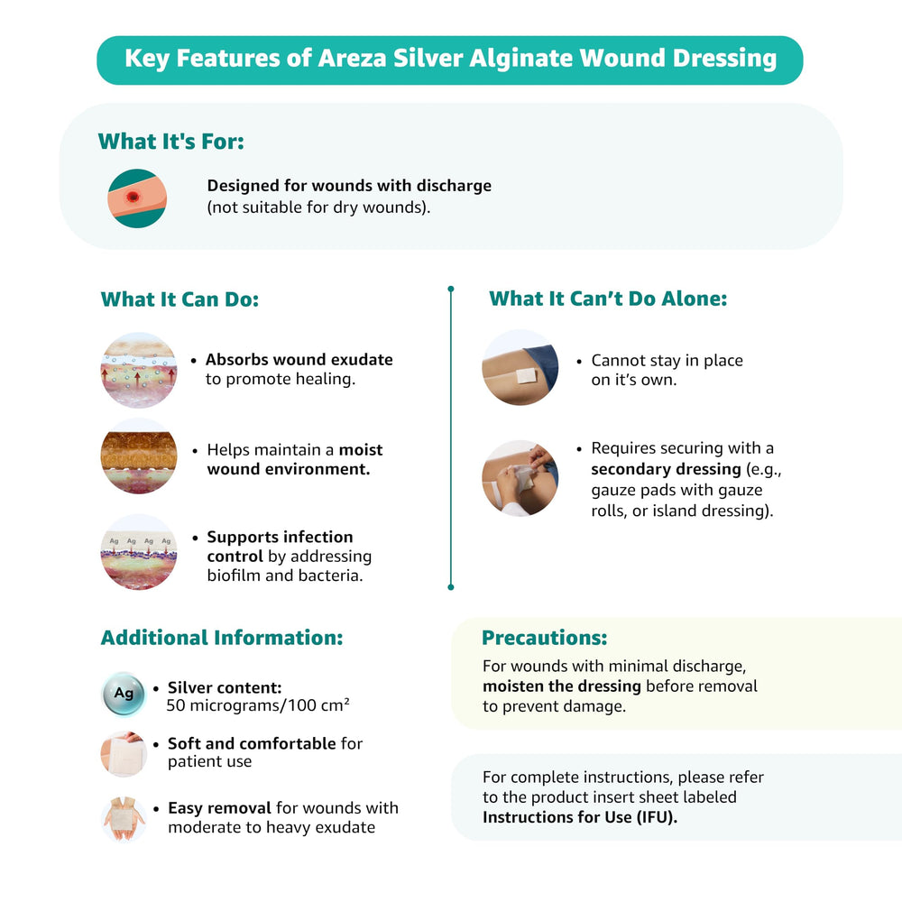 Areza Medical ivory dressing shown for wound care with non-stick surface