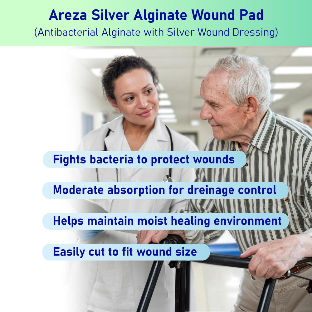Areza Medical ivory dressing visible in sterile packaging for wound care
