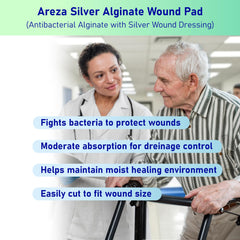 Areza Medical ivory dressing visible in sterile packaging for wound care