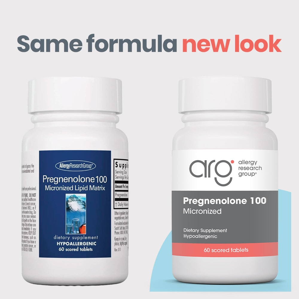 Allergy Research Group Pregnenolone tablets closeup with easy-to-score pills for dosing.