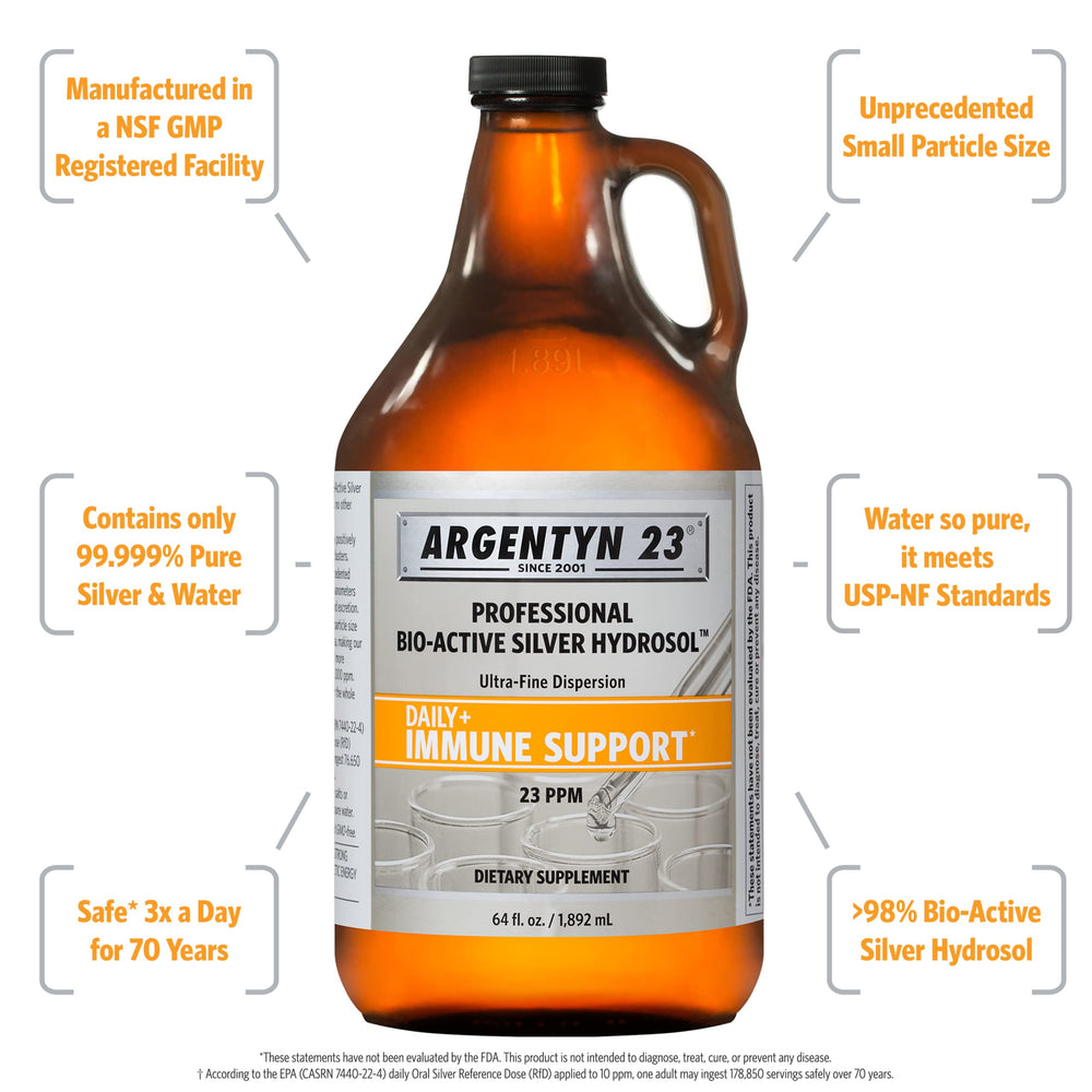 Argentyn 23 bottle pour illustrating easy, measured dosing for routine use.