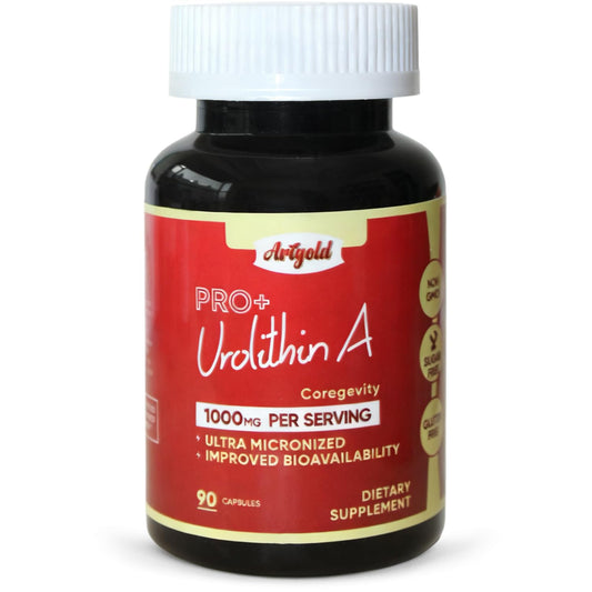 Arigold Urolithin A PRO bottle showing 1000mg energy support.