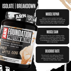 Arms Race Foundation Protein Blend shaker demonstrates smooth mixing with 24 g protein.