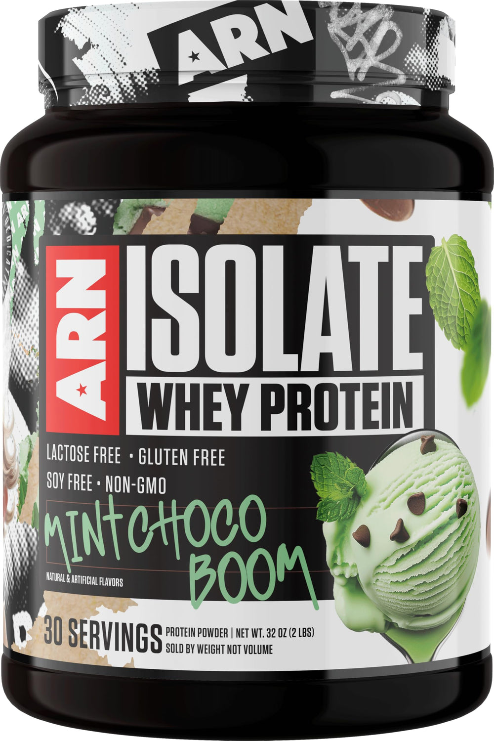 Arms Race ARN Isolate Mint Chocolate Boom bottle ideal for post-workout protein.