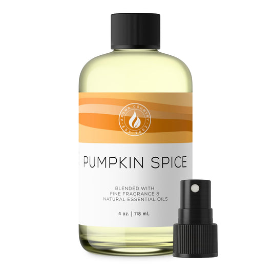 AROMA COUNTRY Pumpkin Spice diffuser oil bottle with easy pour spout for precise refills.