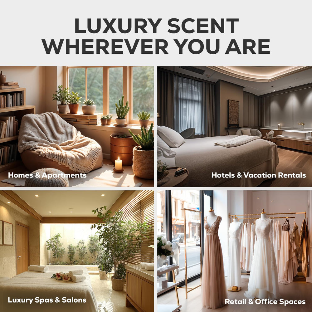 AROMA COUNTRY Ritzy Luxury Hotel Diffuser Oil bedroom setup promotes relaxation and mood.