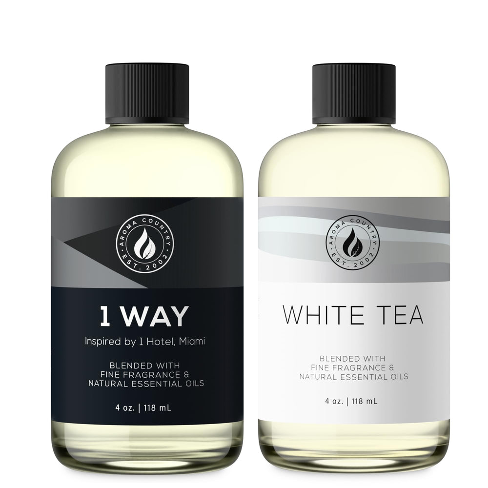 AROMA COUNTRY diffuser oils featuring White Tea and 1 Way Miami for hotel-inspired home fragrance.