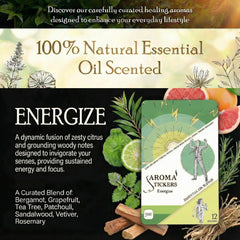 AROMA STICKERS Energize on towel offers mess-free aroma to boost mood.