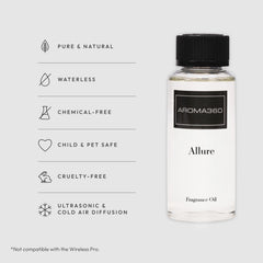 Aroma360 Allure bottle closeup shows the refined floral notes and texture.