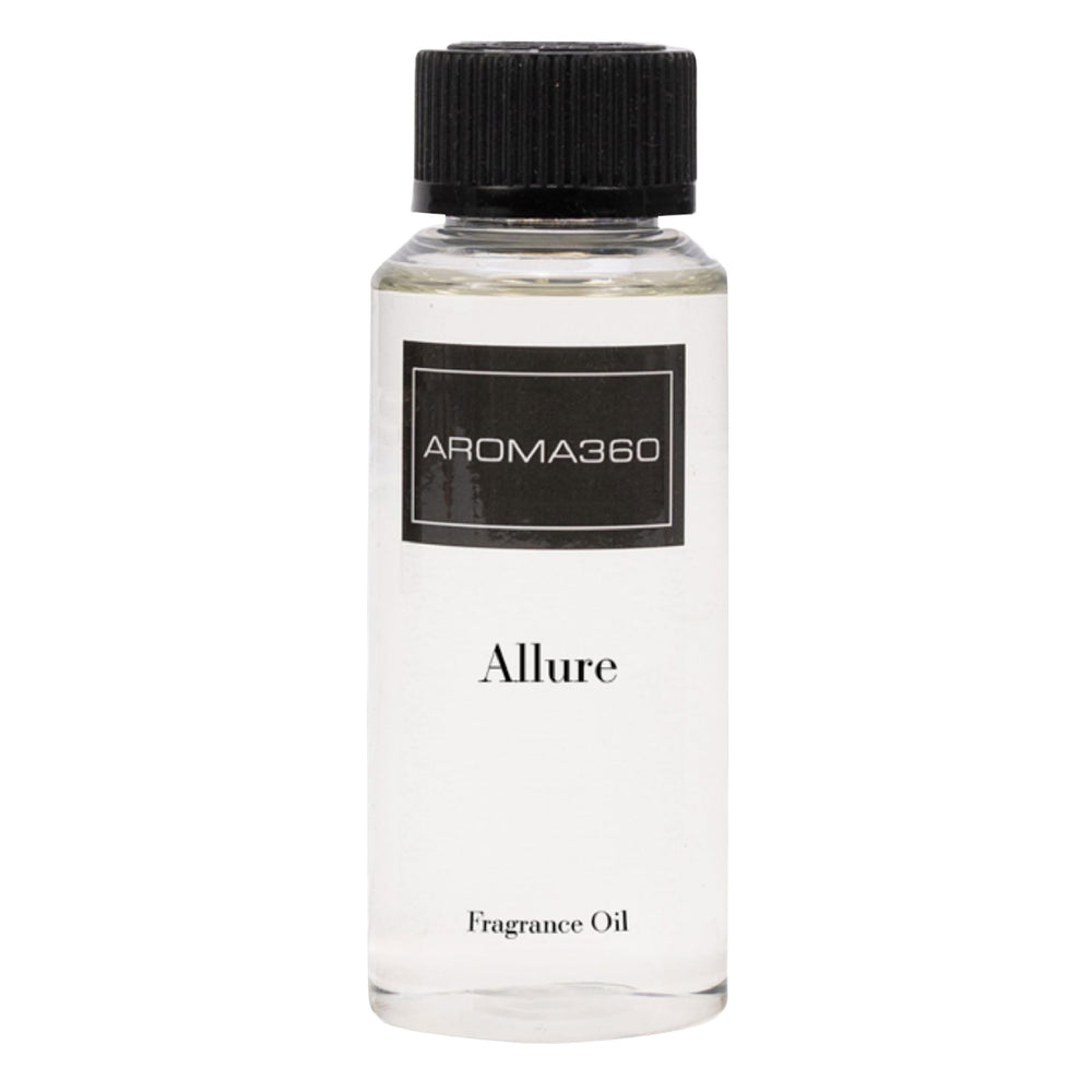 Aroma360 Allure bottle pour highlights bergamot and jasmine for a luxurious aroma.
