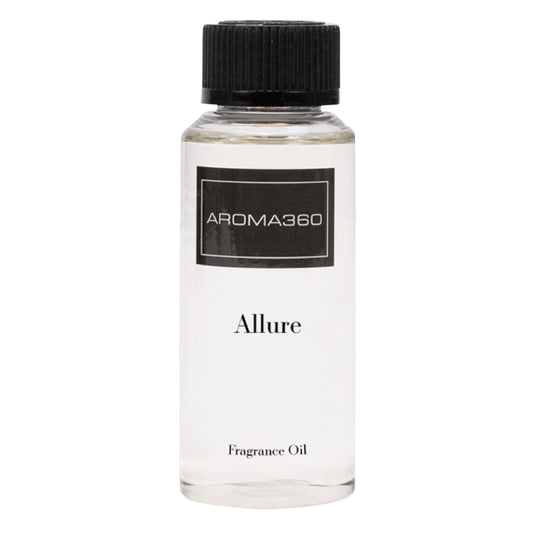 Aroma360 Allure bottle pour highlights bergamot and jasmine for a luxurious aroma.