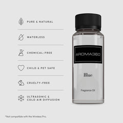 Aroma360 Blue diffuser oil blend reeds distributing continuous aroma.